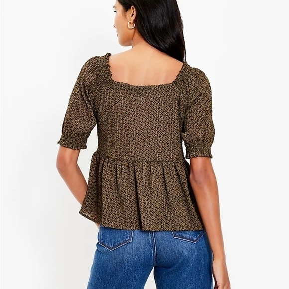 LOFT Dotted Smocked Peplum  Top - Picture 3 of 9